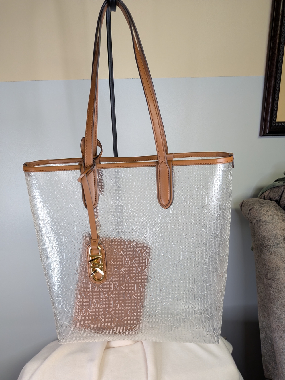 NWOT Michael Kors Eliza Large Clear Monogram Tote Bag + Removable Pouch
